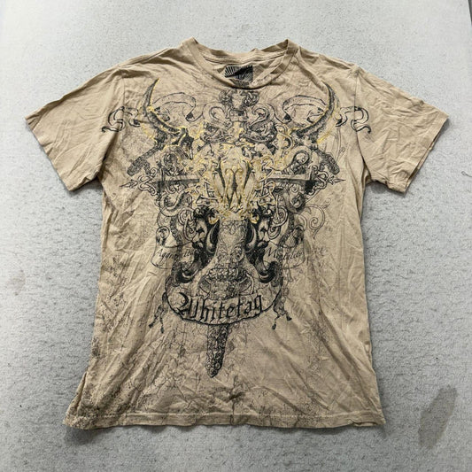 Vintage Y2K 2000's Affliction Beige Distressed Faded Graphic Tee