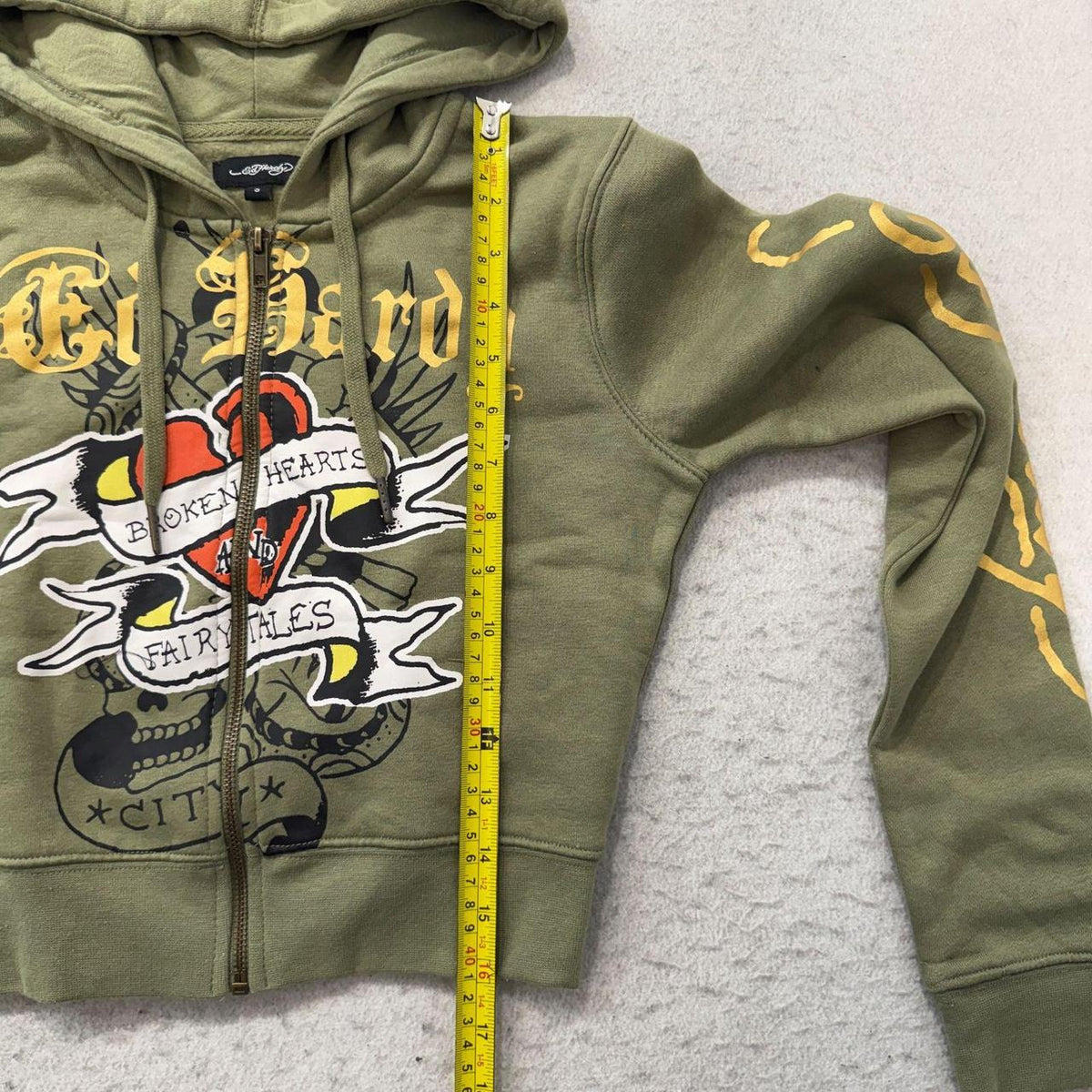 Vintage Y2K 2000's Ed Hardy Sage Green Zip Up Graphic Cropped Hoodie
