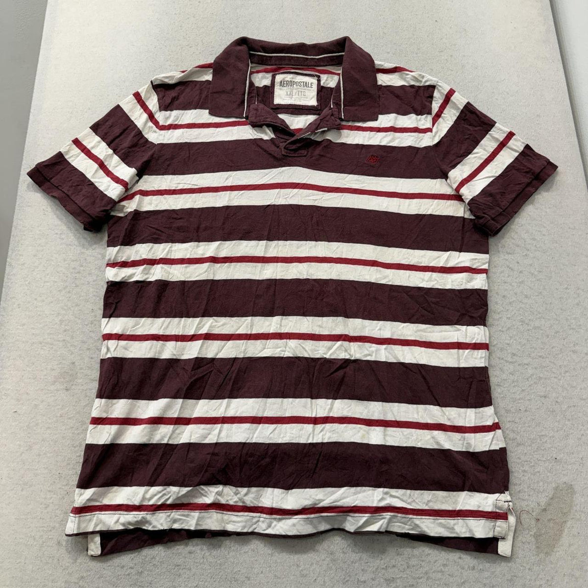 Vintage Y2K 2000's Women's Aeropostale Burgundy Striped Polo Shirt