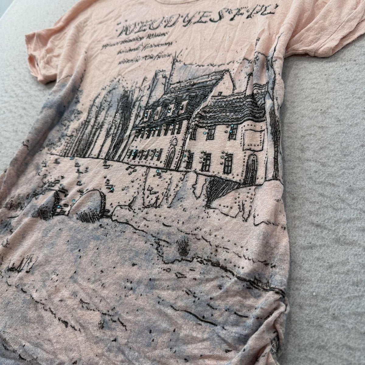 Vintage Y2K 2000's Women's Faded Distressed Pink Wanderlust Graphic Tee