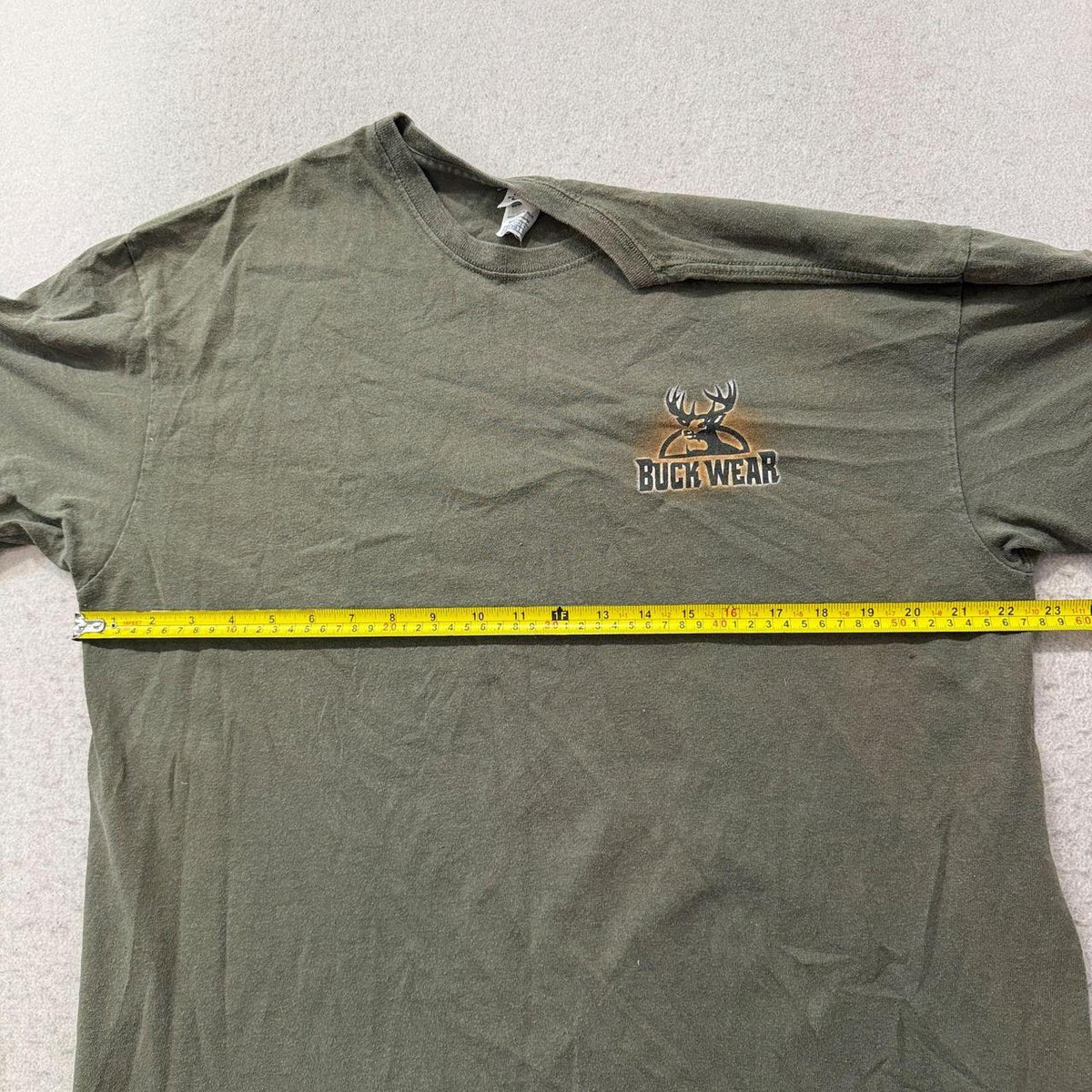 Vintage Y2K 2000's Buck Wear Sage Green Faded Graphic Tee