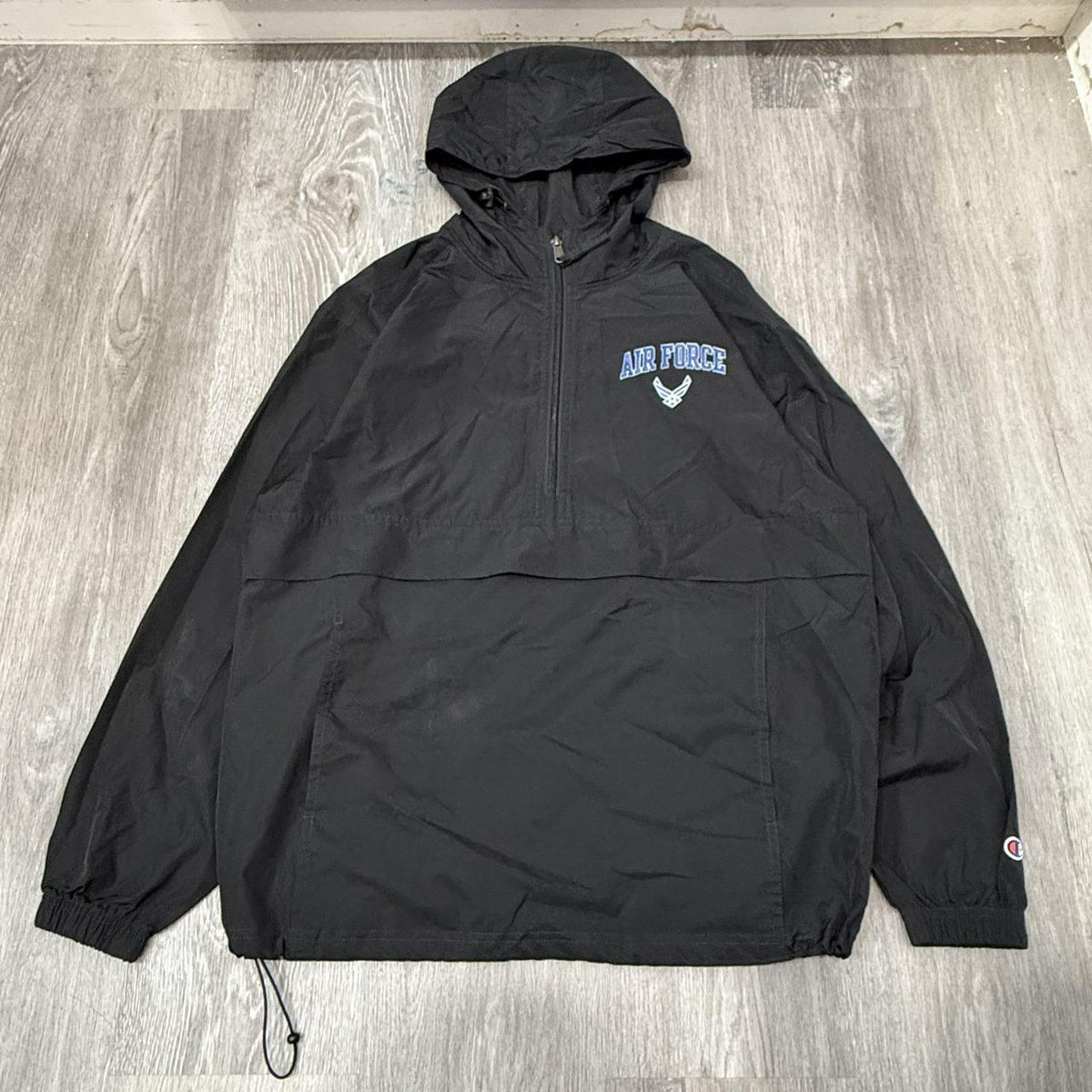 Vintage Y2K 2000's Champion Black Oversized Air Force Windbreaker