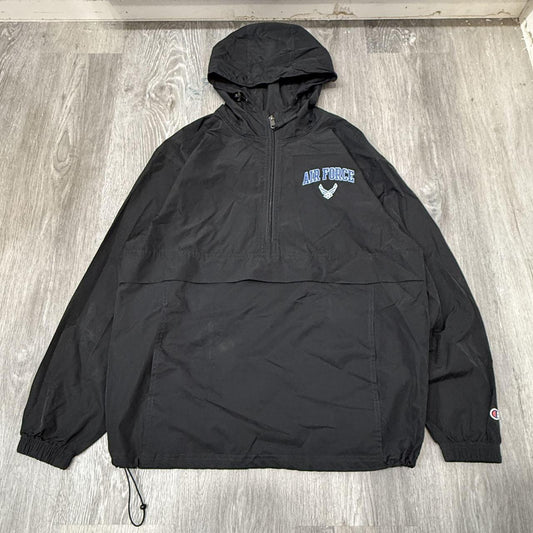 Vintage Y2K 2000's Champion Black Oversized Air Force Windbreaker