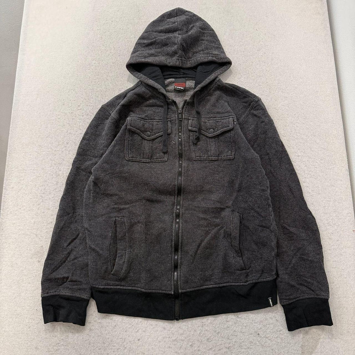 Vintage Y2K 2000's iHAWK Charcoal Grey Zip Up Fleece Hoodie Jacket
