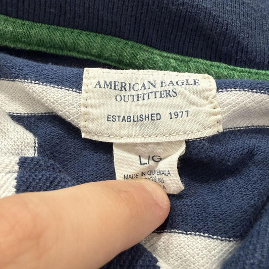 Vintage Y2K 2000's American Eagle Navy Striped Rugby Polo