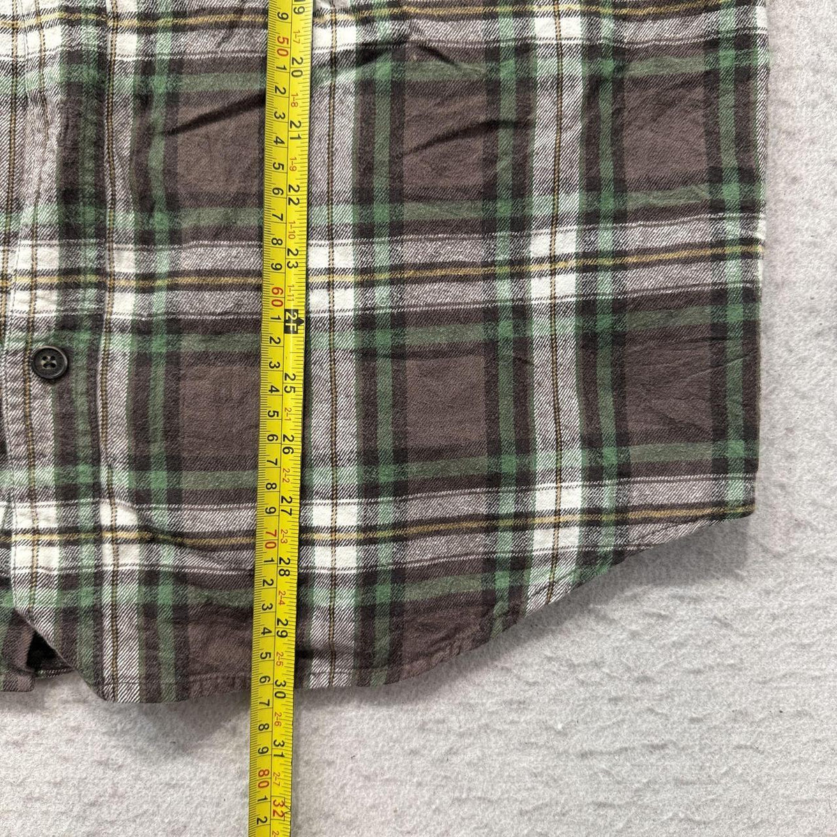 Vintage Y2K 2000's Women's Boxy Brown Green Plaid Button-Up Shirt