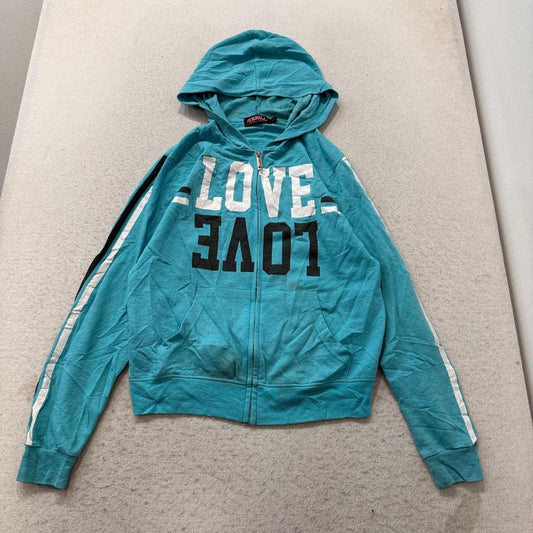 Vintage Y2K 2000's Thrill Teal Boxy Zip Up Graphic Hoodie