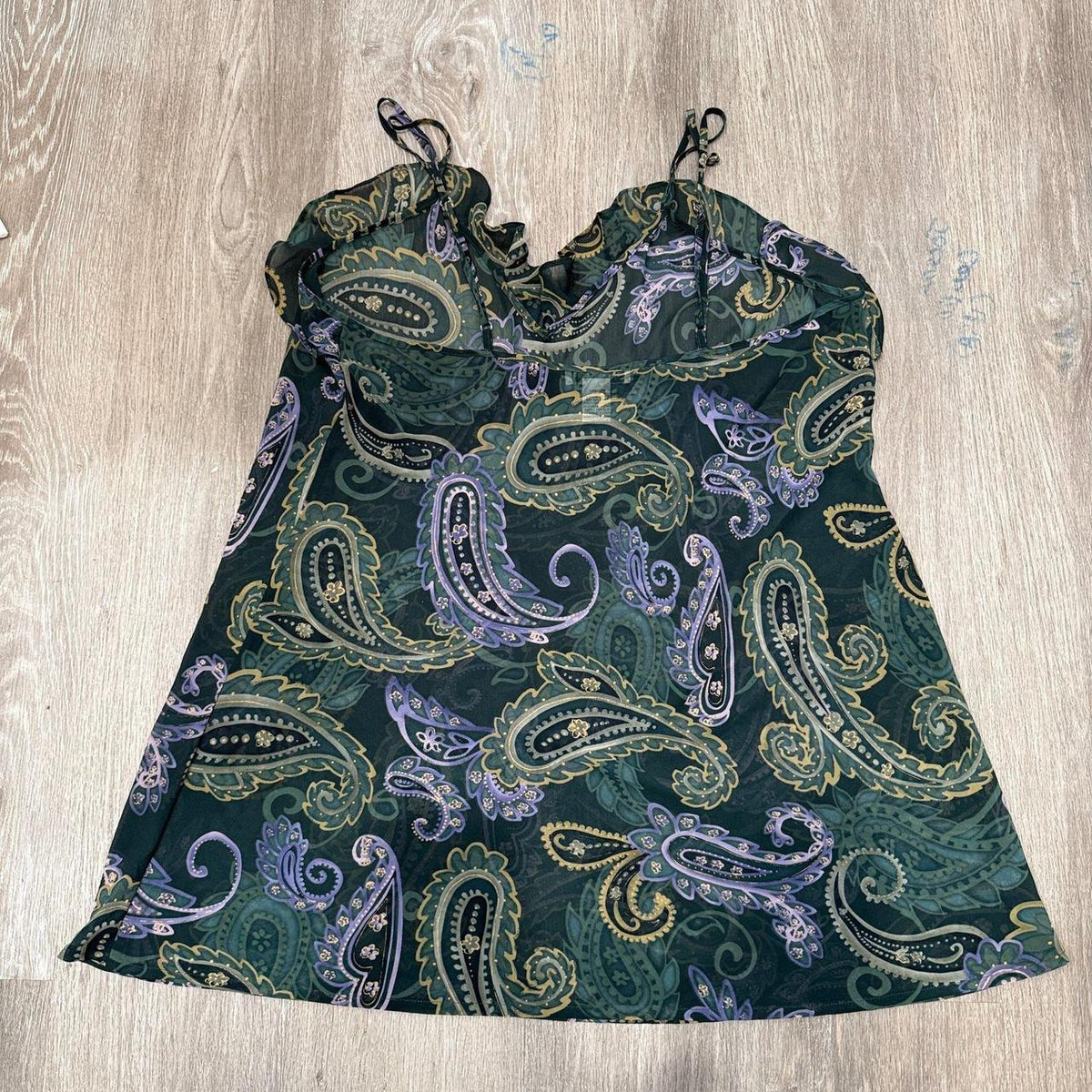Vintage Y2K 2000's Women's Morgan Taylor Dark Green Paisley Blouse