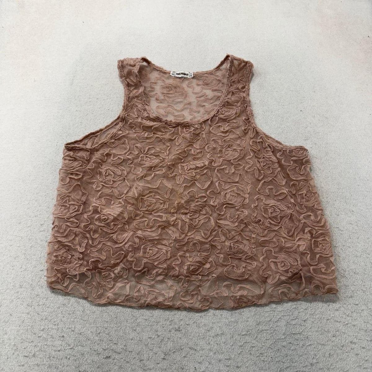 Vintage Y2K 2000's Women's Free People Taupe Boxy Textured Tank Top