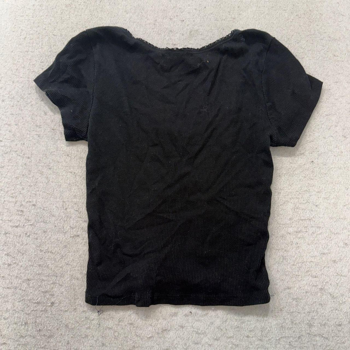 Vintage Y2K 2000's Women's Black Ribbed Blank Boxy Tee
