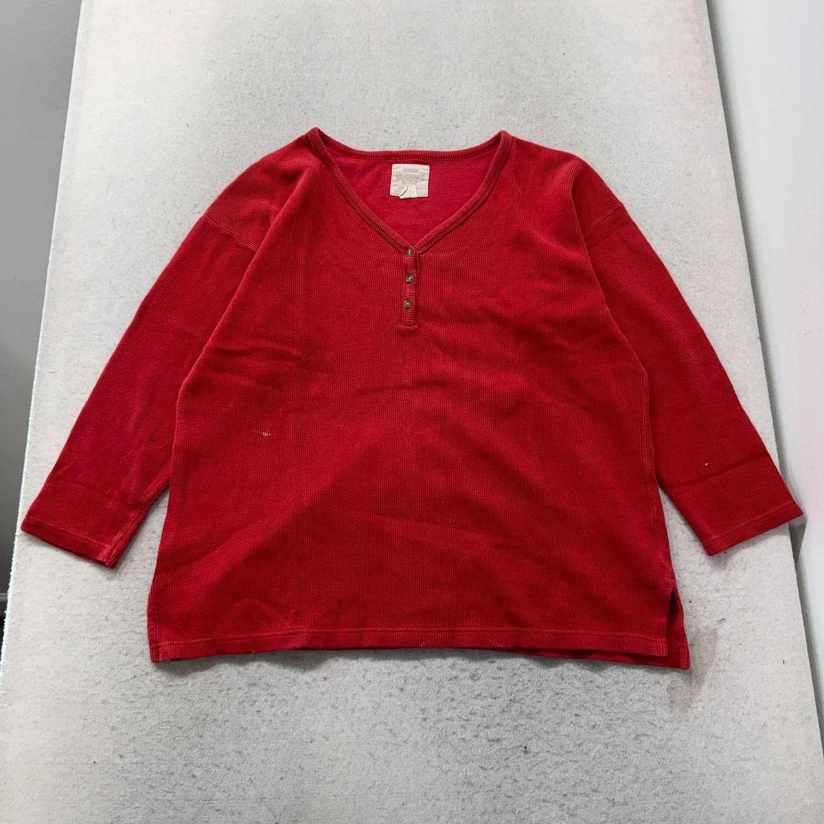 Vintage Y2K 2000's Women's Red Boxy Henley Long Sleeve Top