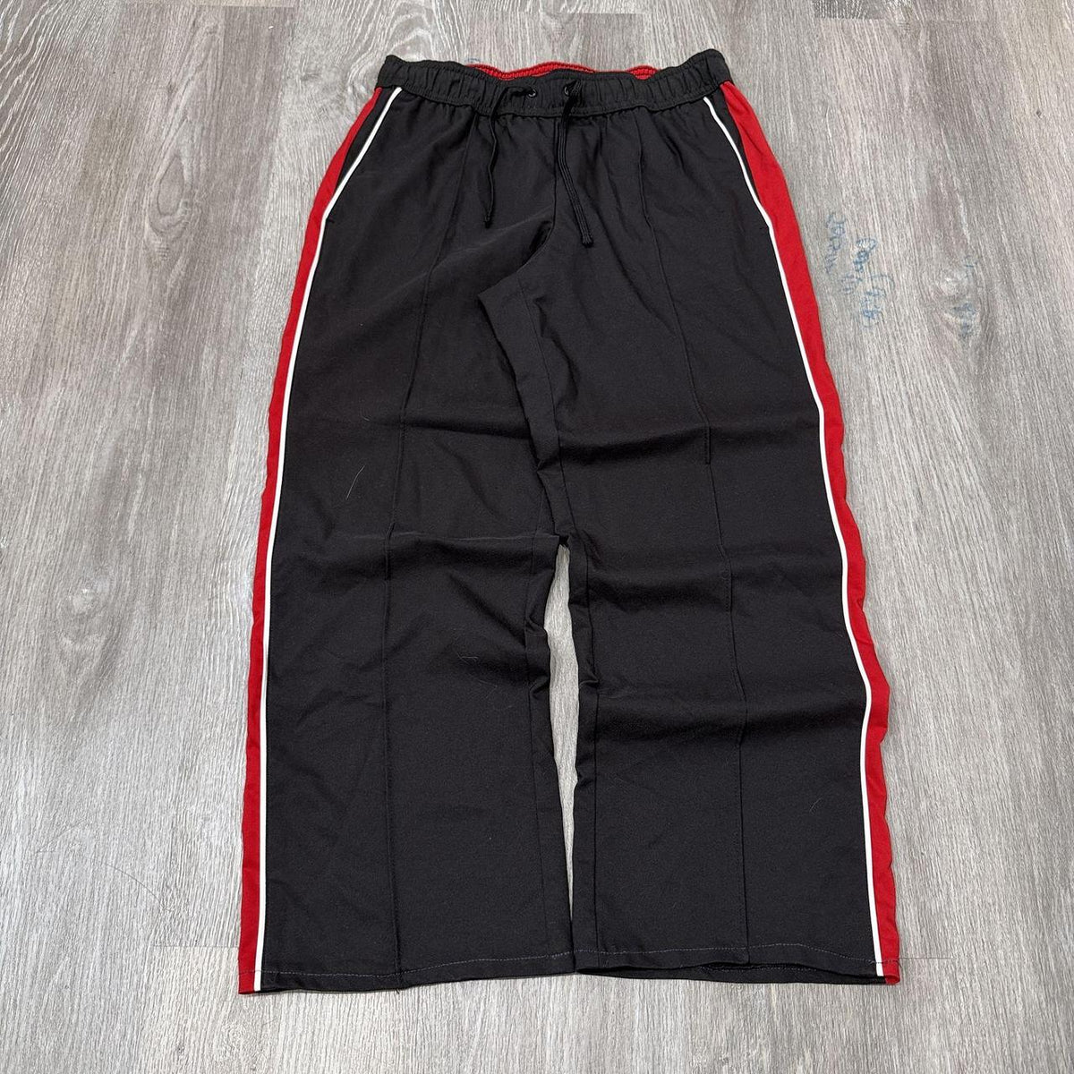Vintage Y2K 2000's Black Baggy Track Pants Red White Side Stripe