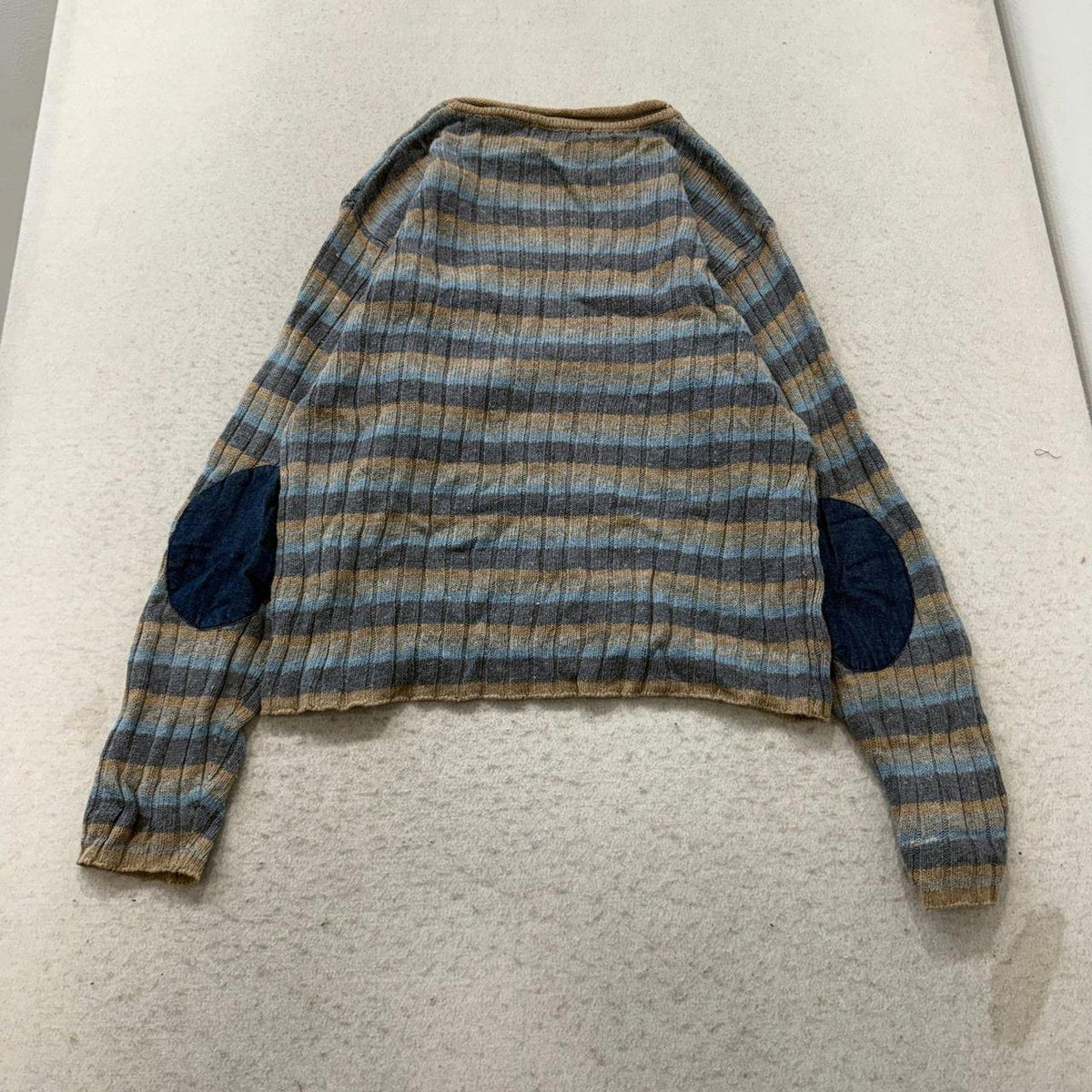 Vintage Y2K 2000's Women's Dressbarn Blue Striped Boxy Ribbed Sweater