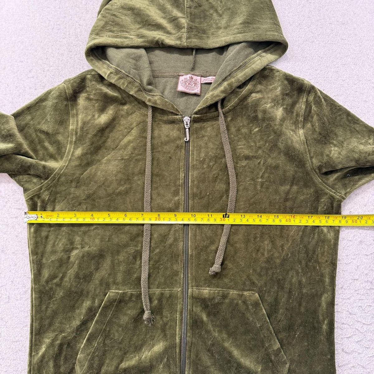 Vintage Y2K 2000's Women's Juicy Couture Olive Green Zip Up Velour Hoodie