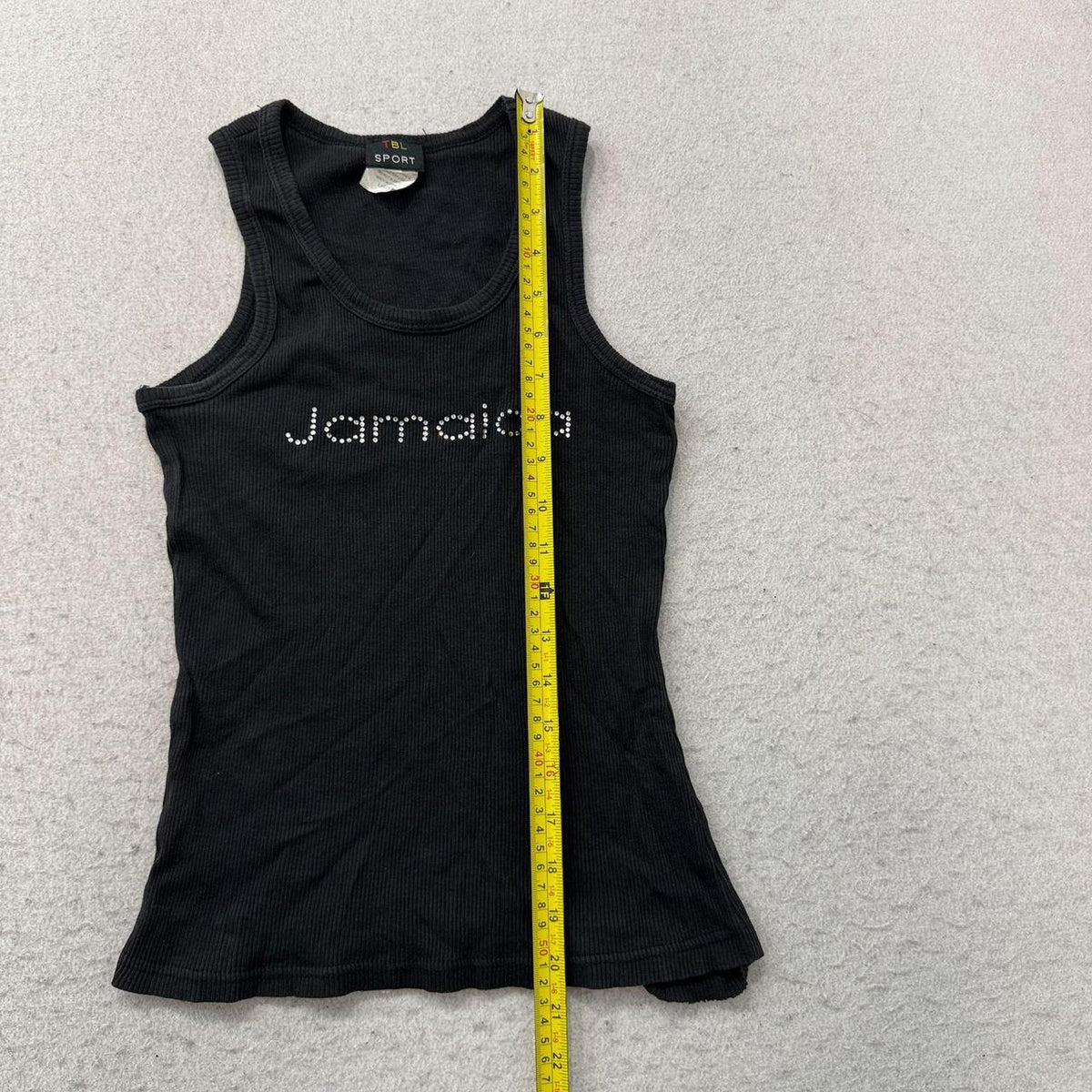 Vintage Y2K 2000's Women's Black Graphic Rhinestone Jamaica Tank Top