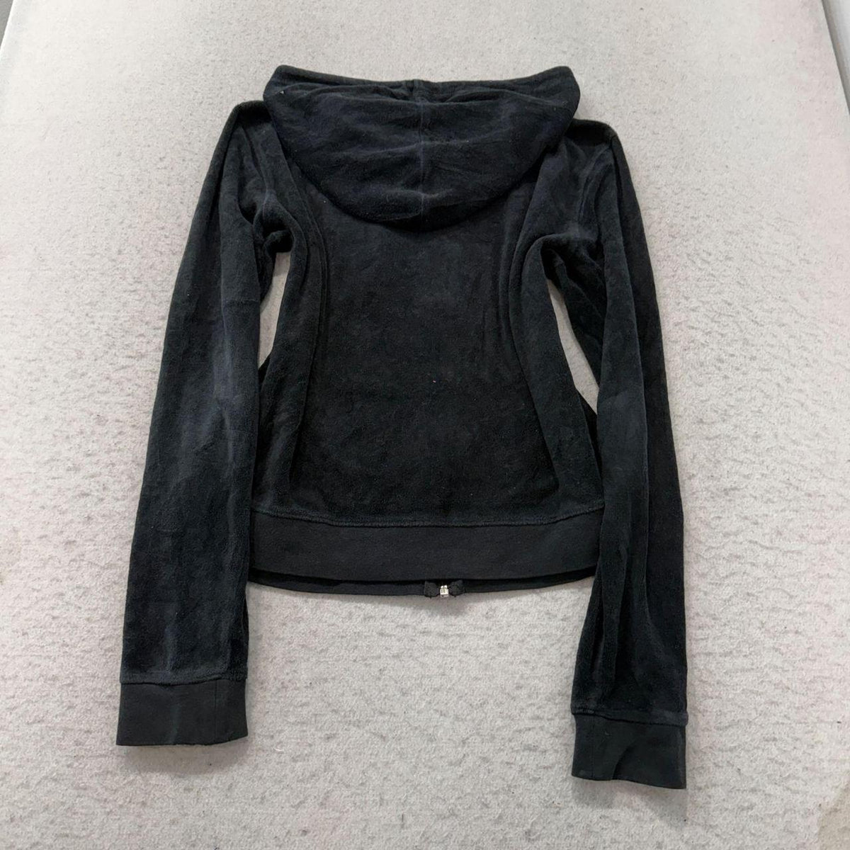 Vintage Y2K 2000's Women's Juicy Couture Black Boxy Zip Up Velour Hoodie