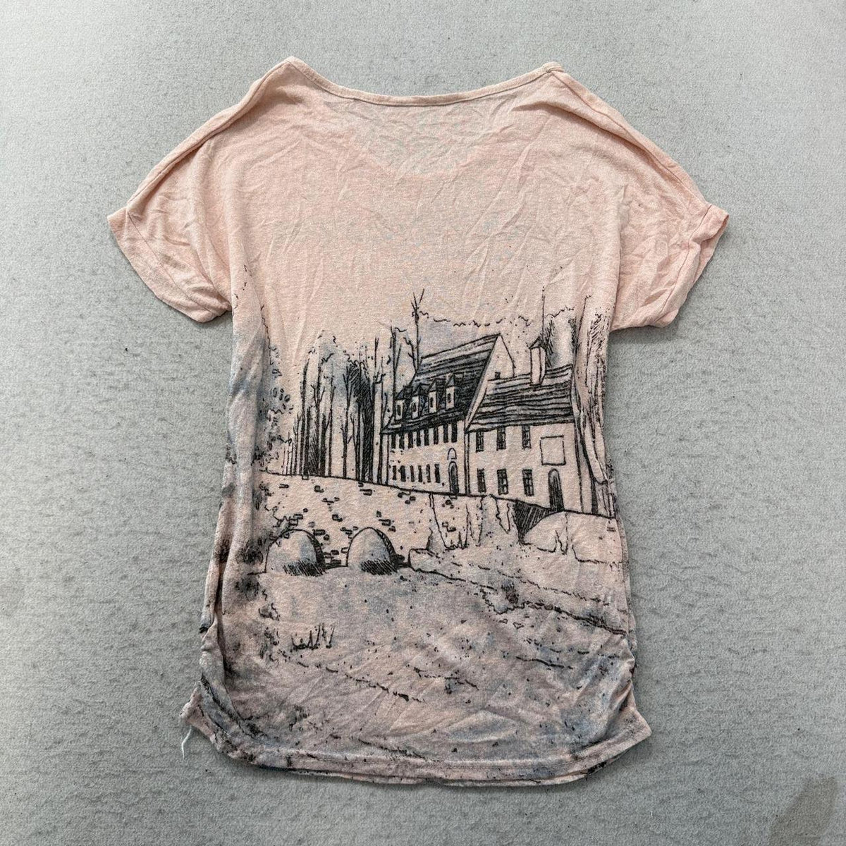 Vintage Y2K 2000's Women's Faded Distressed Pink Wanderlust Graphic Tee