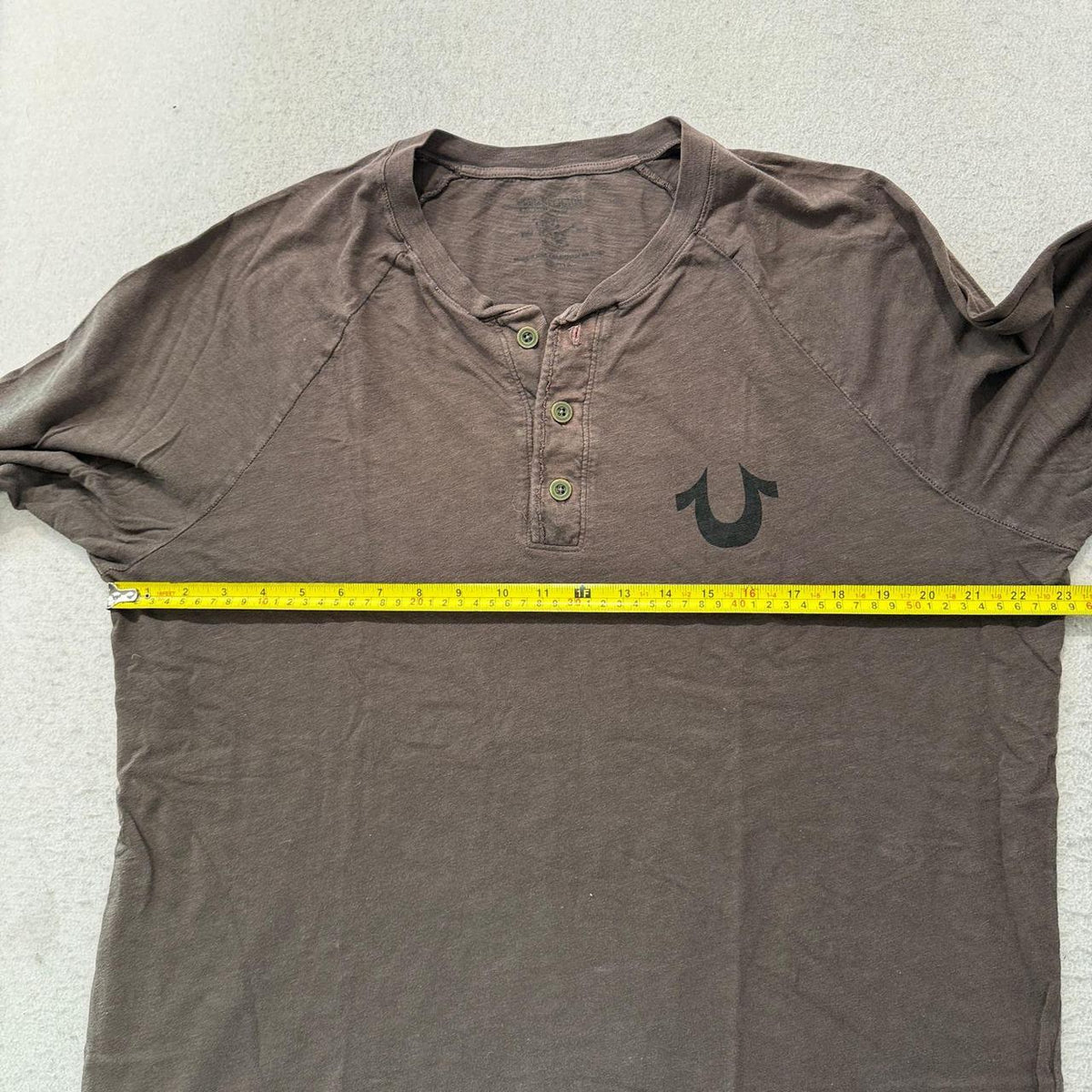 Vintage Y2K 2000's True Religion Brown Faded Distressed Henley Tee