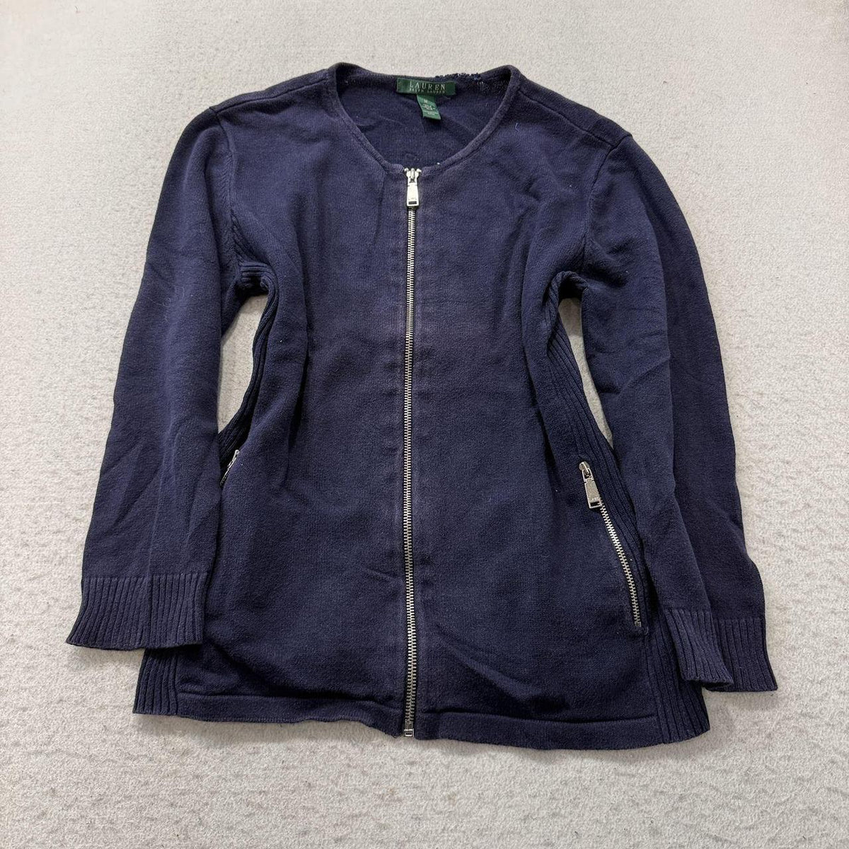 Vintage Y2K 2000's Women's Lauren Ralph Lauren Navy Oversized Zip Up Cardigan