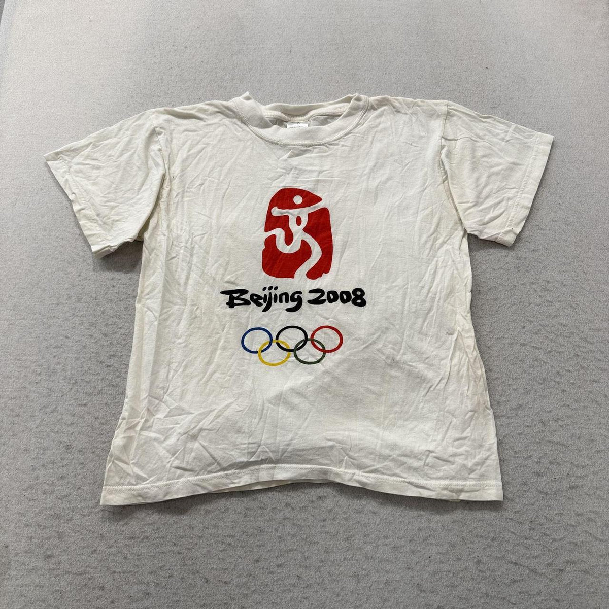 Vintage Y2K 2000's Cream Graphic Beijing 2008 Olympics Tee
