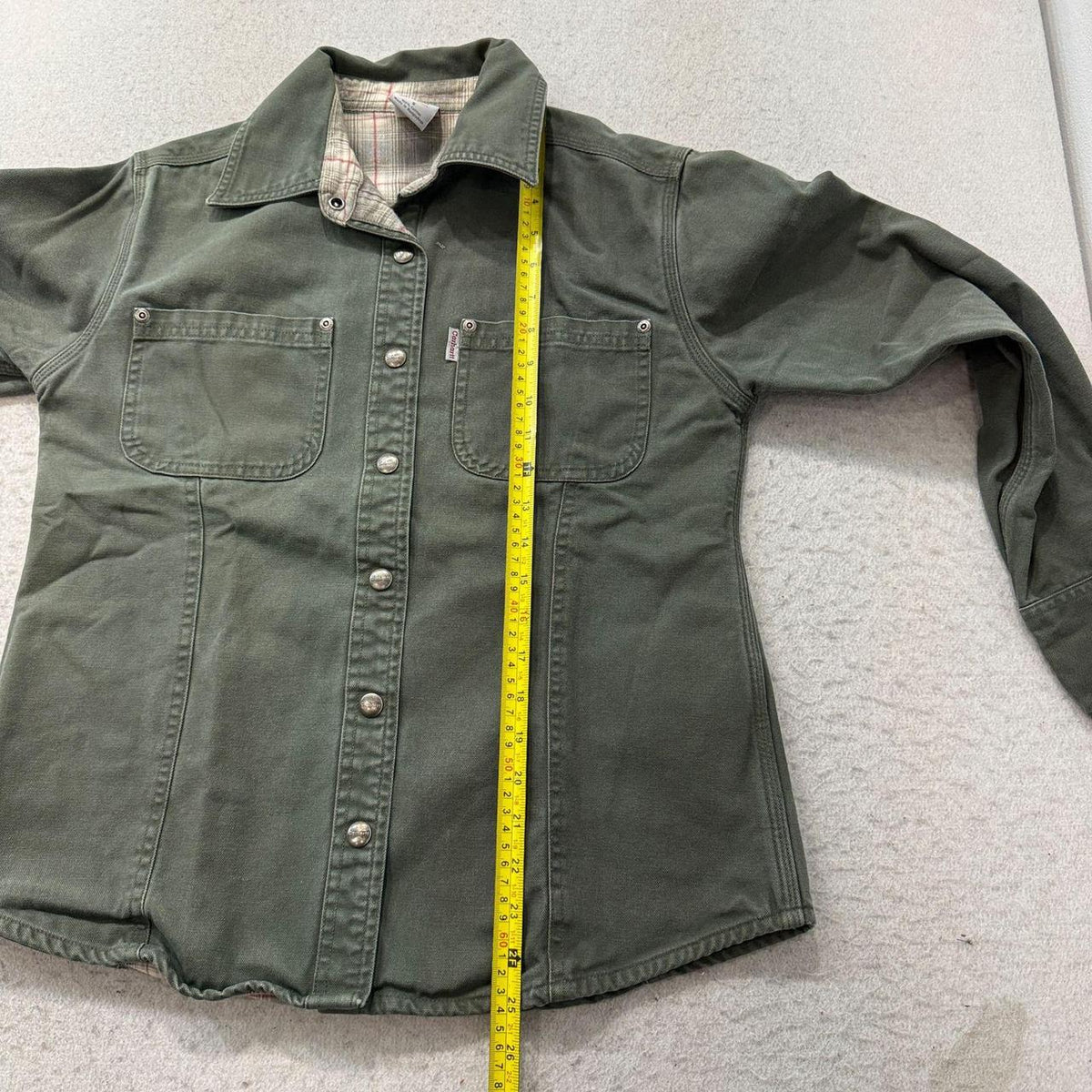 Vintage Y2K 2000's Women's Carhartt Olive Green Work Denim Shirt
