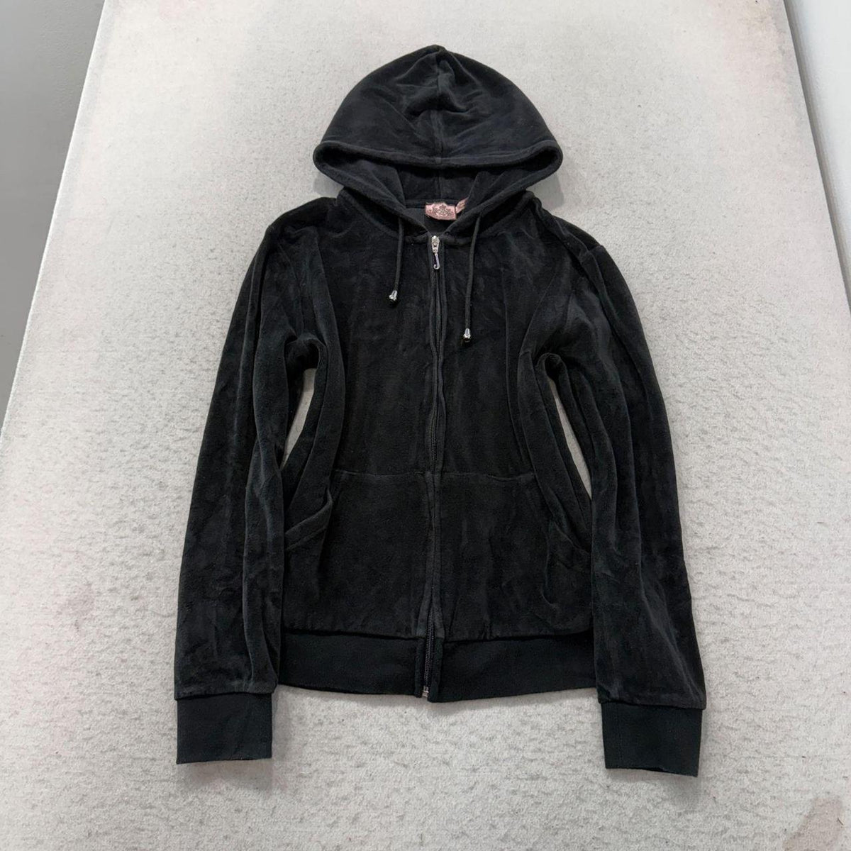 Vintage Y2K 2000's Women's Juicy Couture Black Boxy Zip Up Velour Hoodie