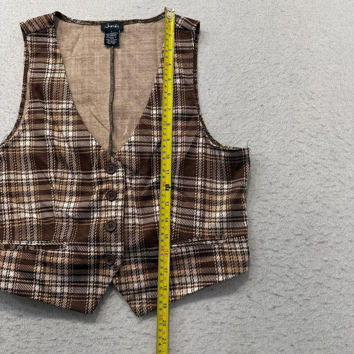 Vintage Y2K 2000's Women's Justify Brown Plaid Boxy Vest