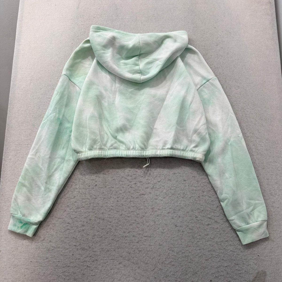 Vintage Y2K 2000's Women's Faded Boxy Pale Green Tie-Dye Cherry Crop Hoodie
