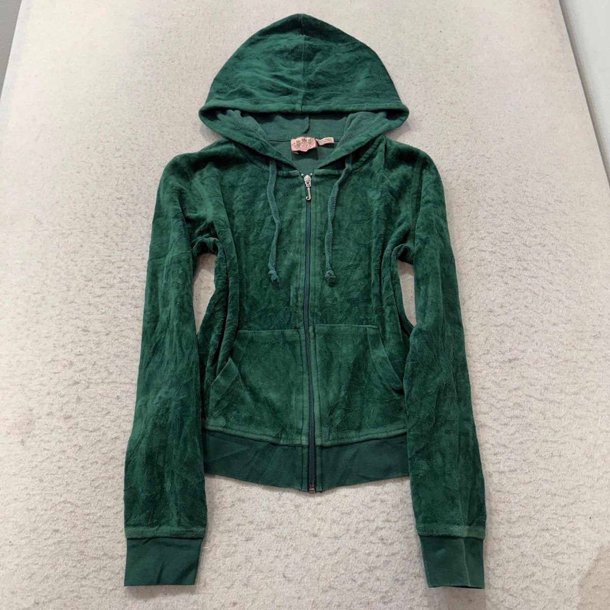 Vintage Y2K 2000's Women's Juicy Couture Forest Green Boxy Zip Up Velour Hoodie