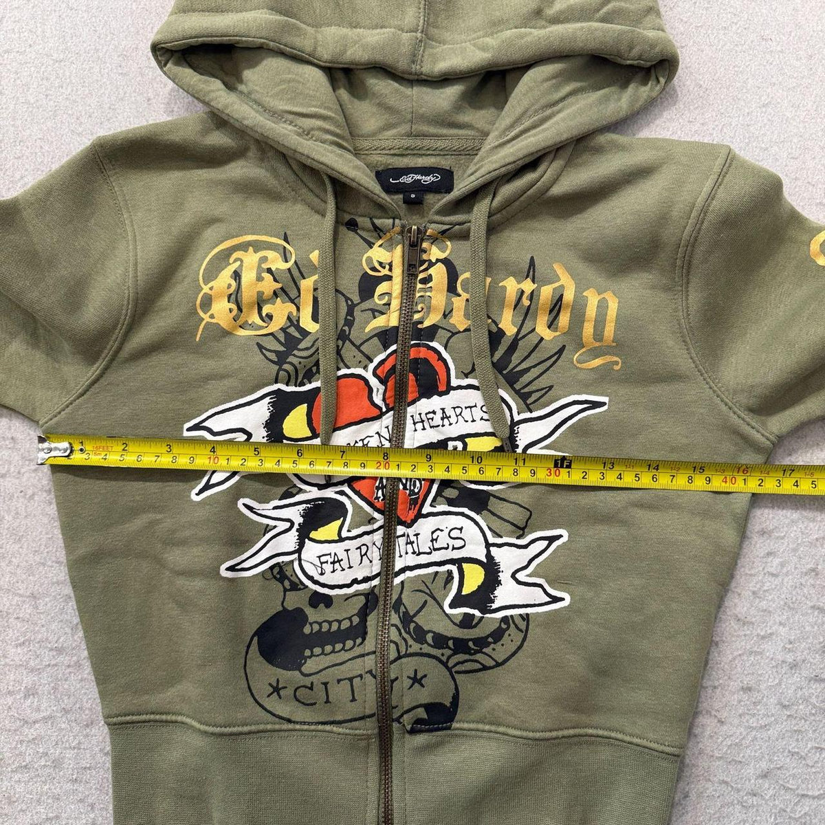 Vintage Y2K 2000's Ed Hardy Sage Green Zip Up Graphic Cropped Hoodie