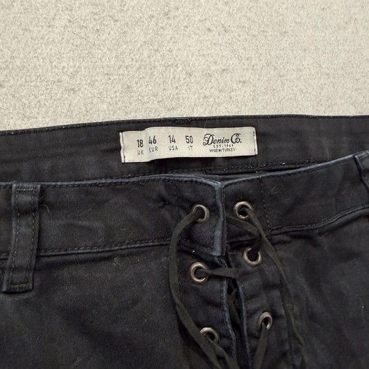 Vintage Y2K 2000's Women's Black Faded Open Leg Denim Shorts