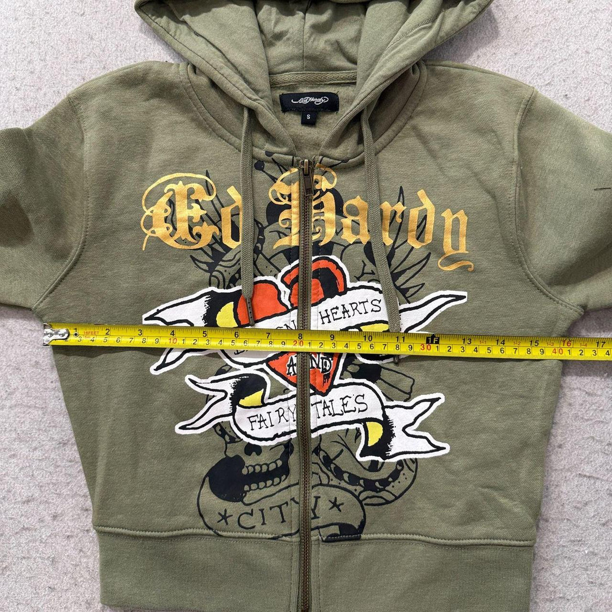 Vintage Y2K 2000's Ed Hardy Sage Green Graphic Zip Up Cropped Hoodie