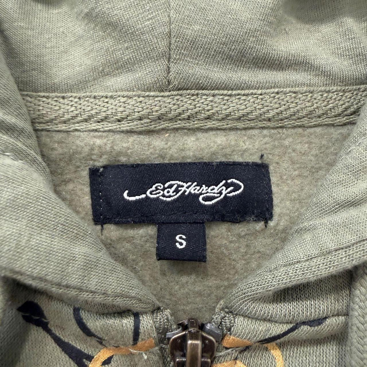 Vintage Y2K 2000's Ed Hardy Sage Green Zip Up Graphic Cropped Hoodie