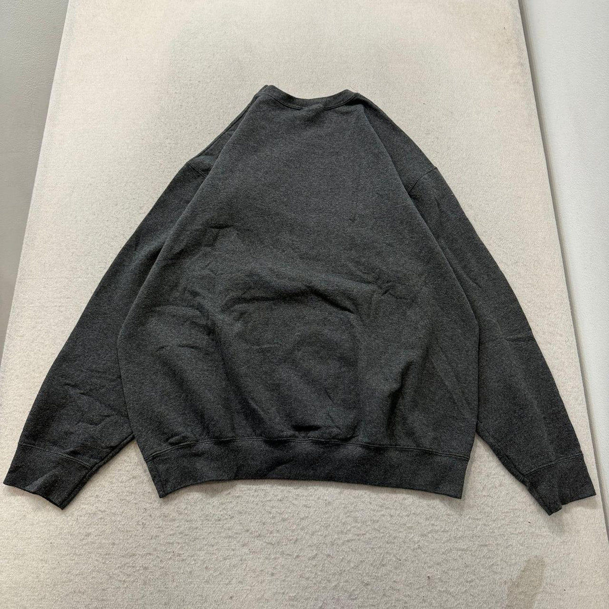 Vintage Y2K 2000's Port & Company Charcoal Grey Faded Boxy Graphic Crewneck