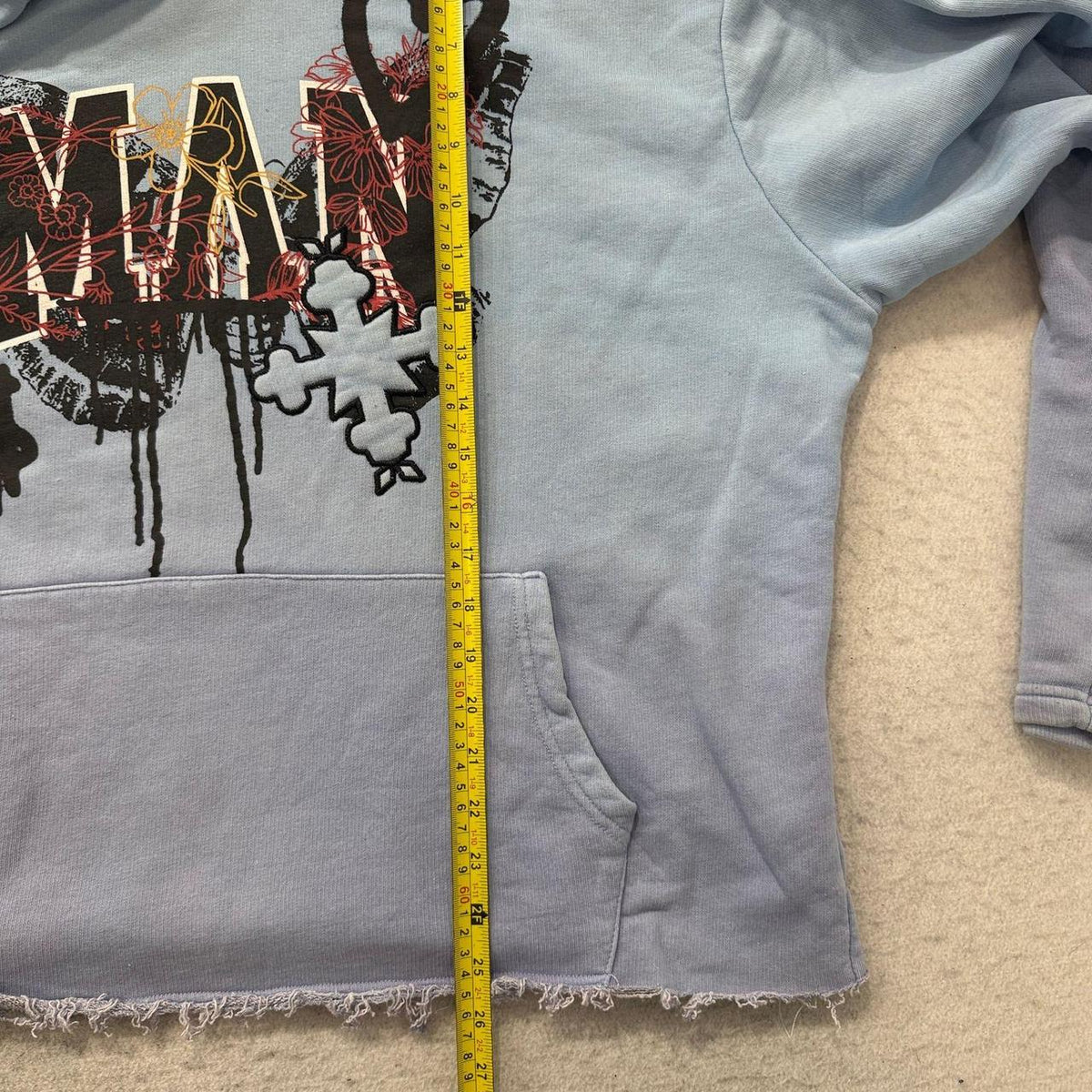 Vintage Y2K 2000's Women's Oversized Graphic Cropped Light Blue Hoodie