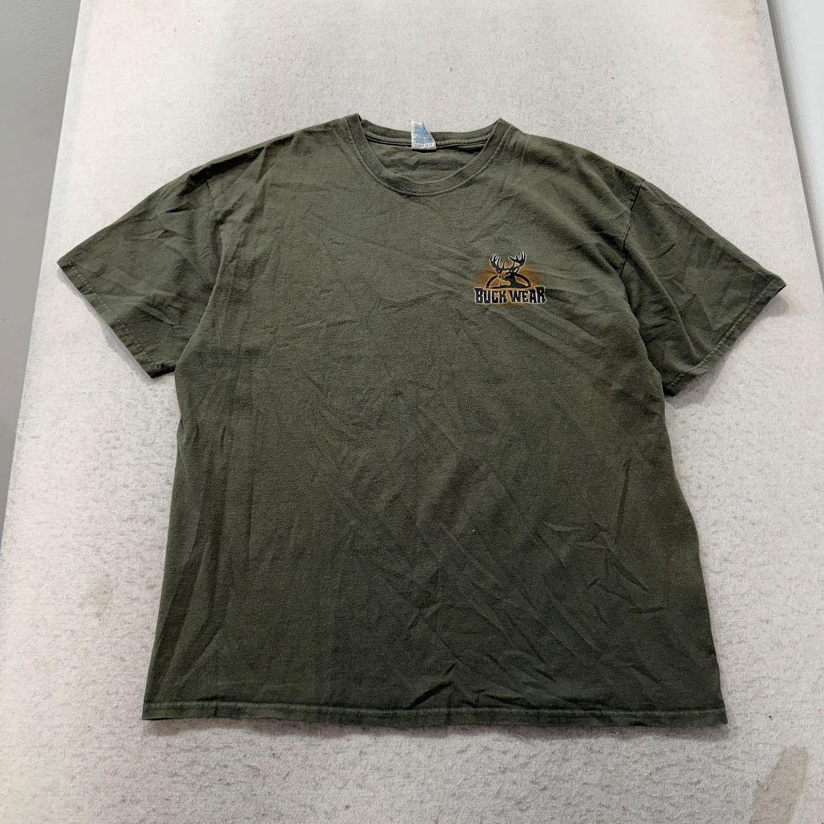 Vintage Y2K 2000's Buck Wear Sage Green Faded Graphic Tee