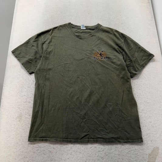 Vintage Y2K 2000's Buck Wear Sage Green Faded Graphic Tee