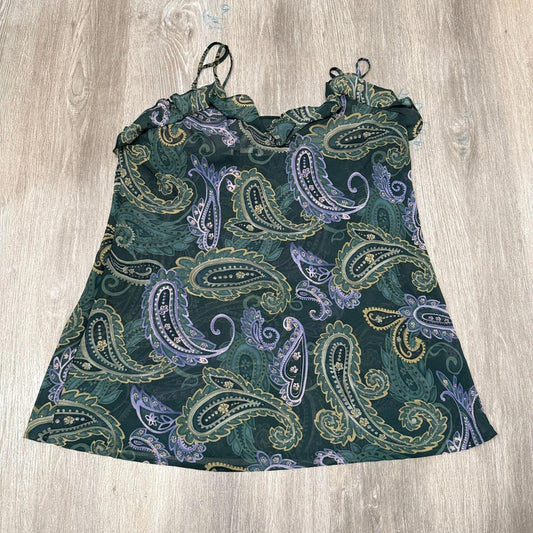 Vintage Y2K 2000's Women's Morgan Taylor Dark Green Paisley Blouse