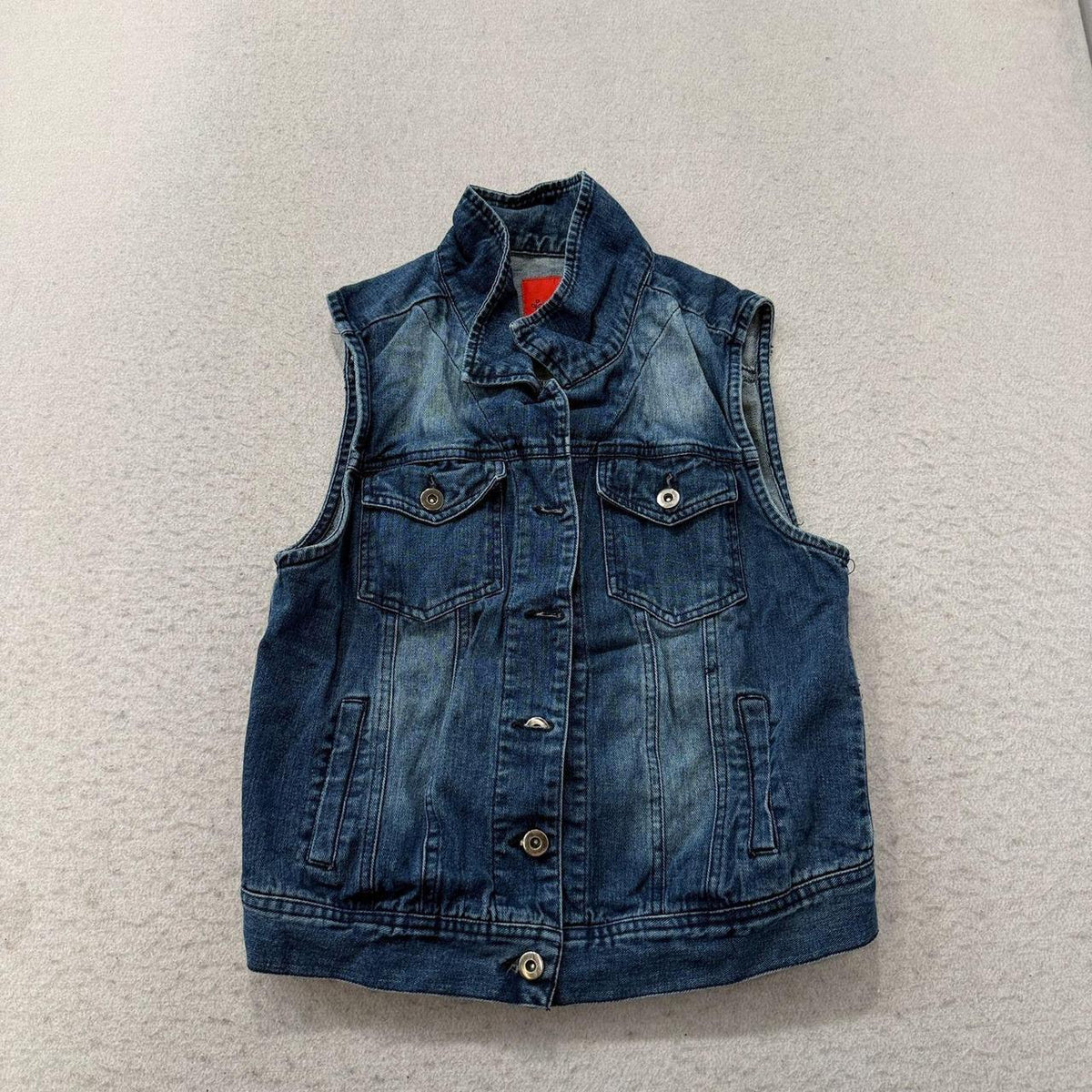 Vintage Y2K 2000's Women's Faded Distressed Boxy Denim Vest