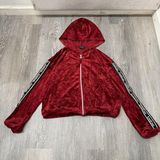 Vintage Y2K 2000's Bebe Burgundy Oversized Zip Up Crushed Velvet Hoodie