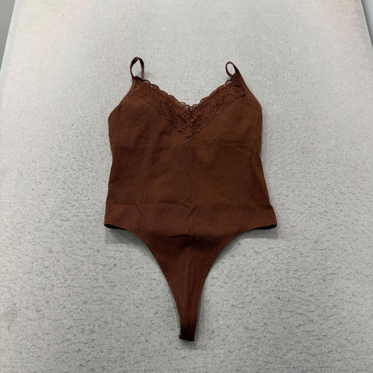 Vintage Y2K 2000's Women's PINK Brown Ribbed Bodysuit