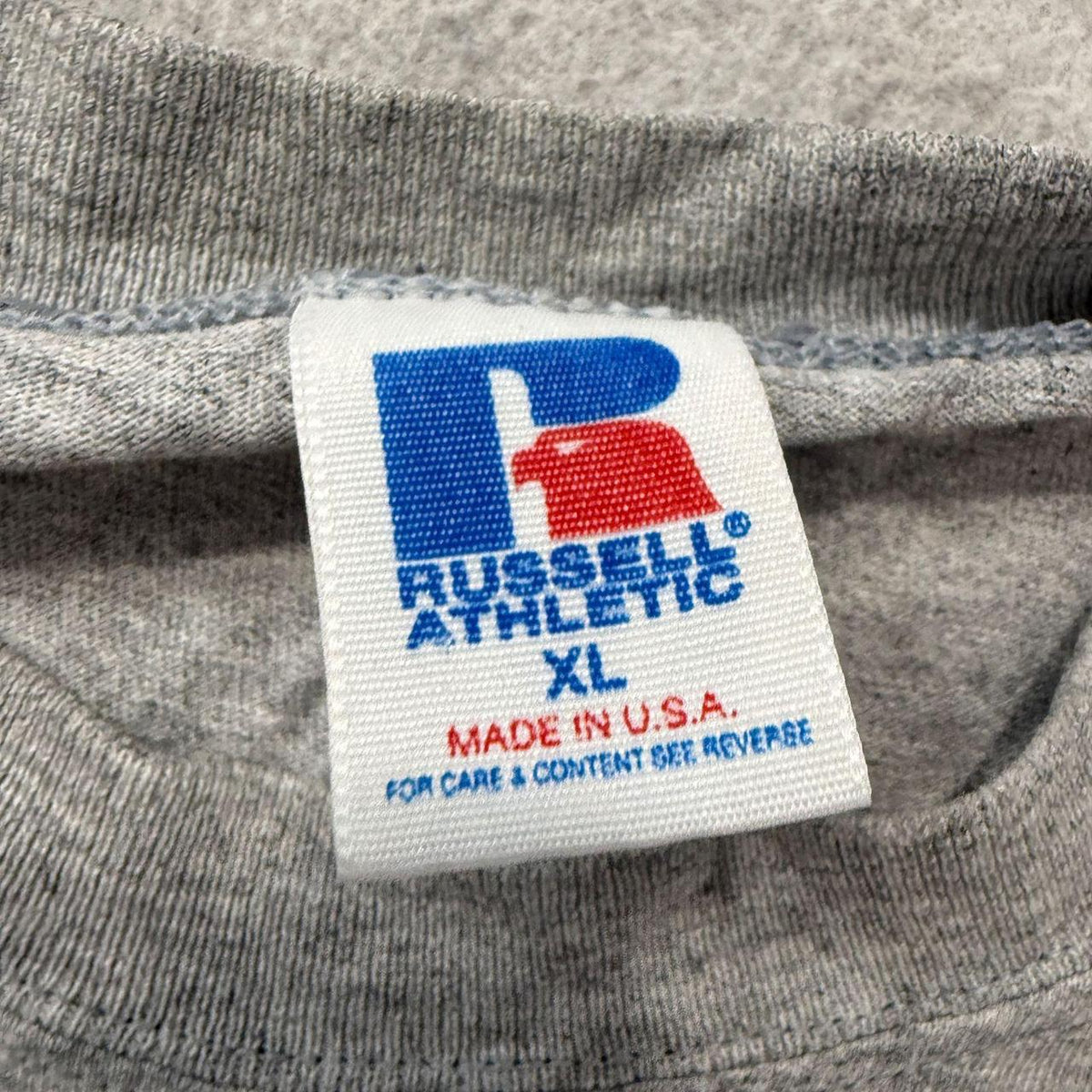 Vintage 90s Russell Athletic Heather Grey Boxy Graphic Long Sleeve Tee