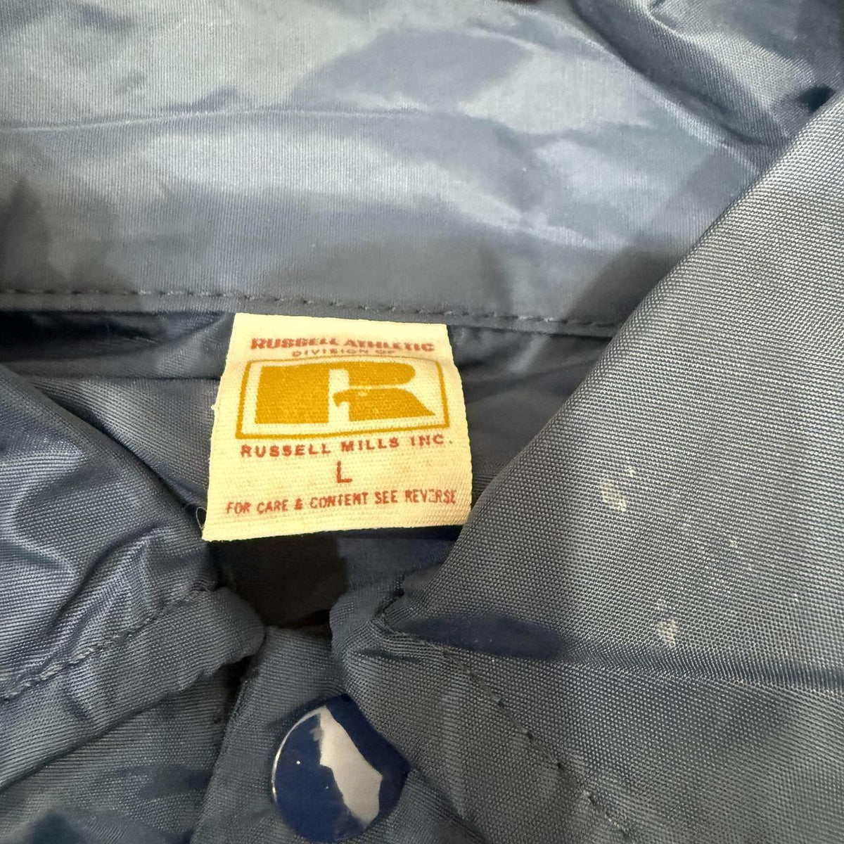 Vintage 90s Russell Athletic Navy Boxy Graphic Windbreaker Jacket