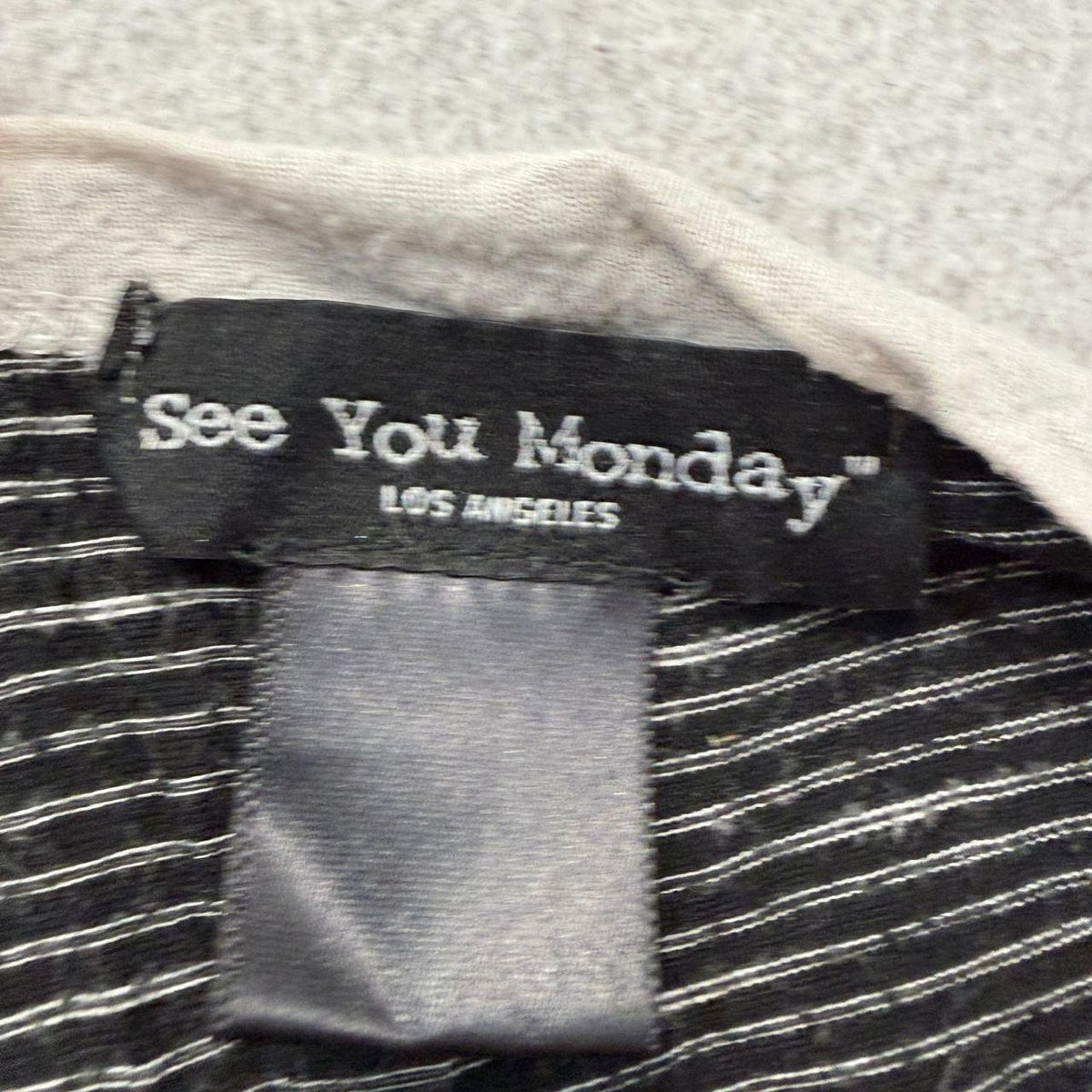 Vintage Y2K 2000's Women's See You Monday Black White Boxy Striped Tee