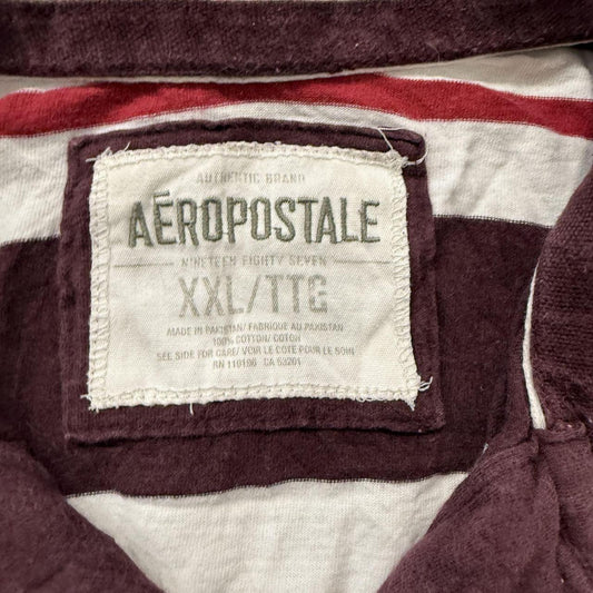 Vintage Y2K 2000's Women's Aeropostale Burgundy Striped Polo Shirt