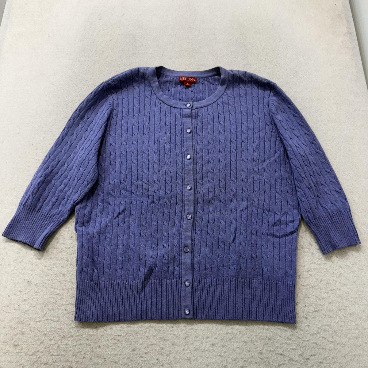 Vintage Y2K 2000's Women's Merona Periwinkle Boxy Cable Knit Cardigan