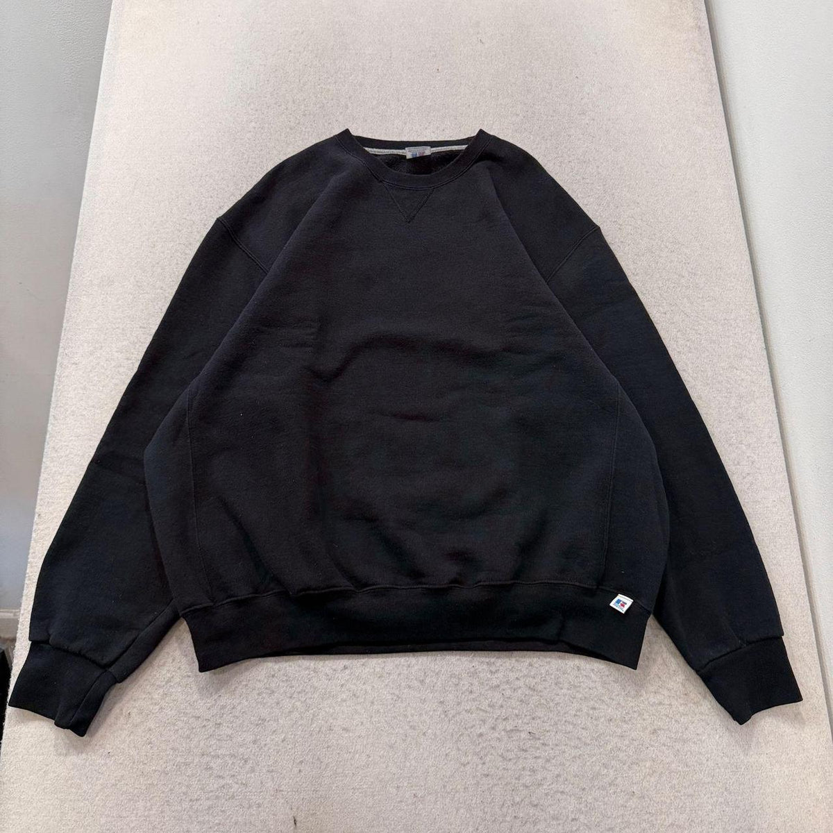 Vintage Y2K 2000's Russell Athletic Black Faded Boxy Crewneck Sweatshirt