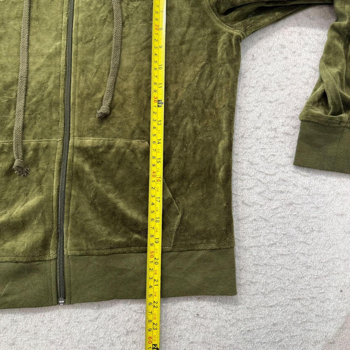 Vintage Y2K 2000's Women's Juicy Couture Olive Green Zip Up Velour Hoodie