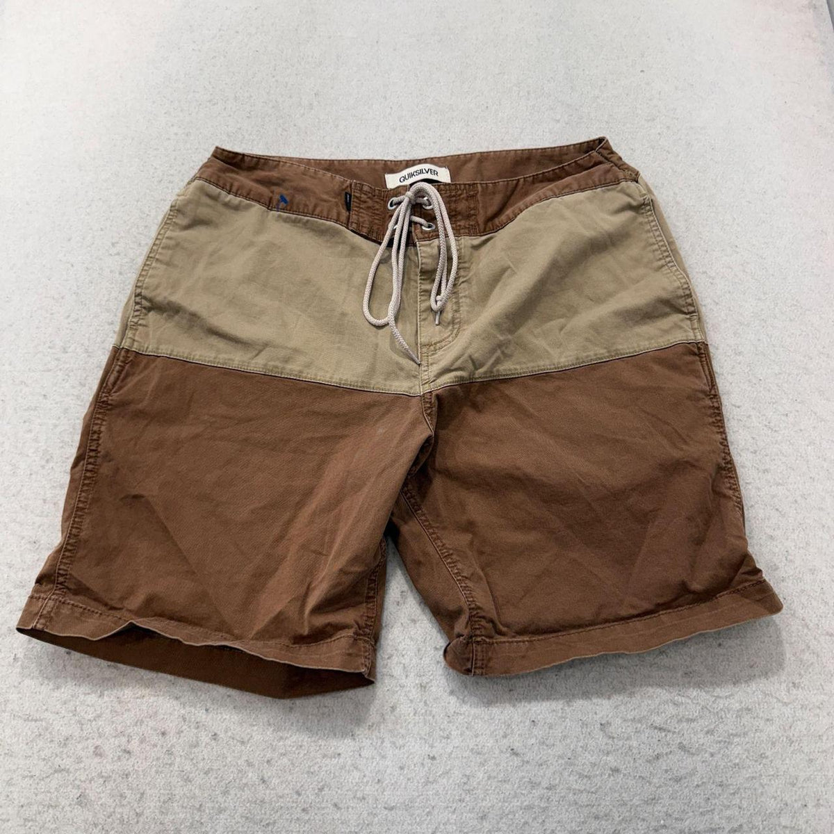Vintage Y2K 2000's Quiksilver Tan Brown Colorblock Baggy Board Shorts