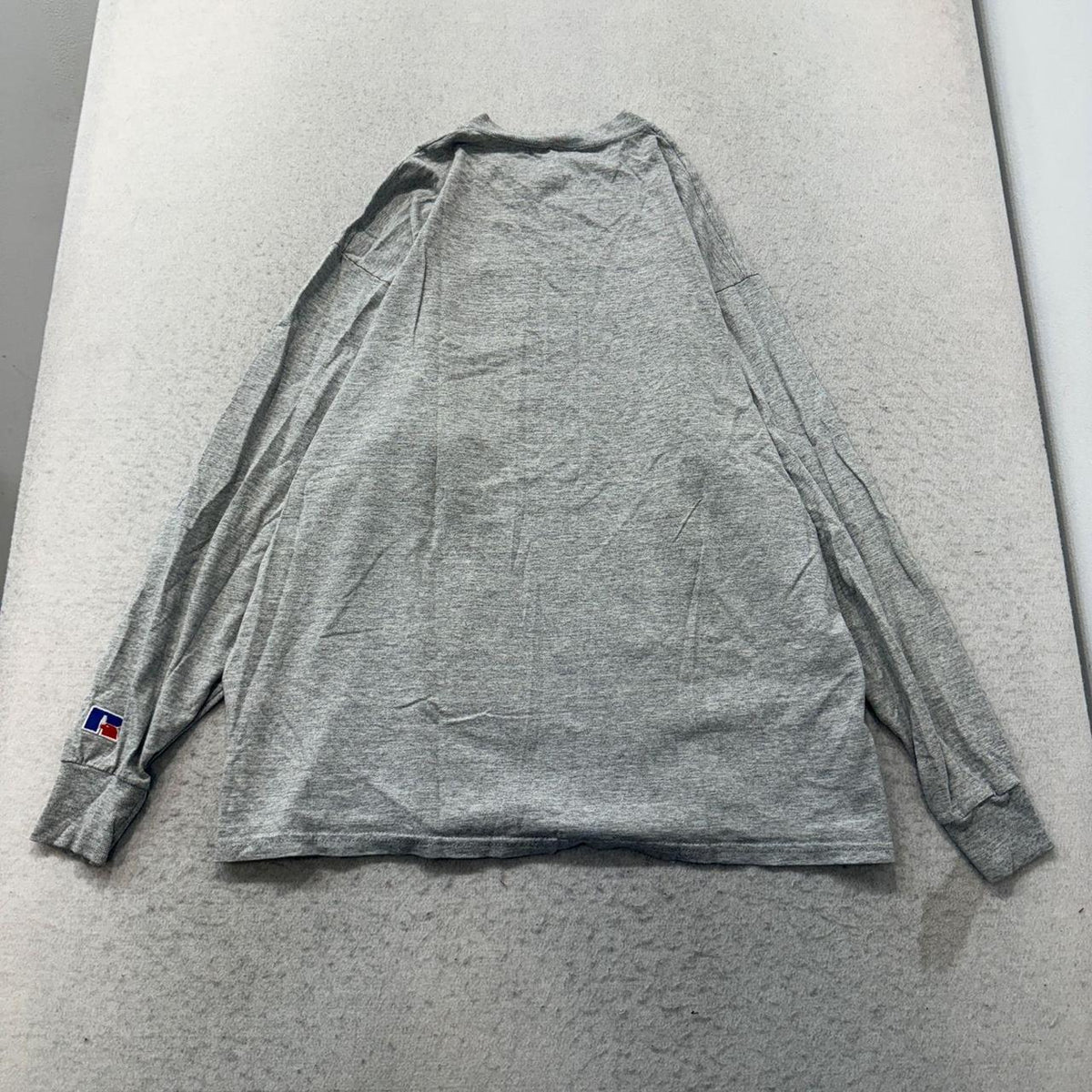Vintage 90s Russell Athletic Heather Grey Boxy Graphic Long Sleeve Tee
